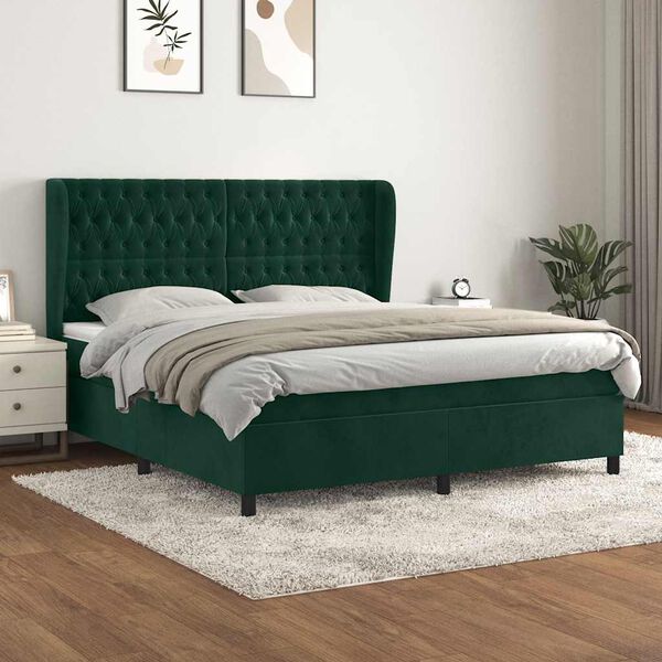 vidaXL Sommier &agrave; lattes de lit et matelas Vert fonc&eacute; 180x200cm Velours