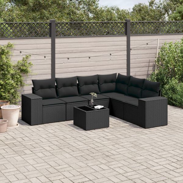 vidaXL Salon de jardin 7 pcs avec coussins noir r&eacute;sine tress&eacute;e
