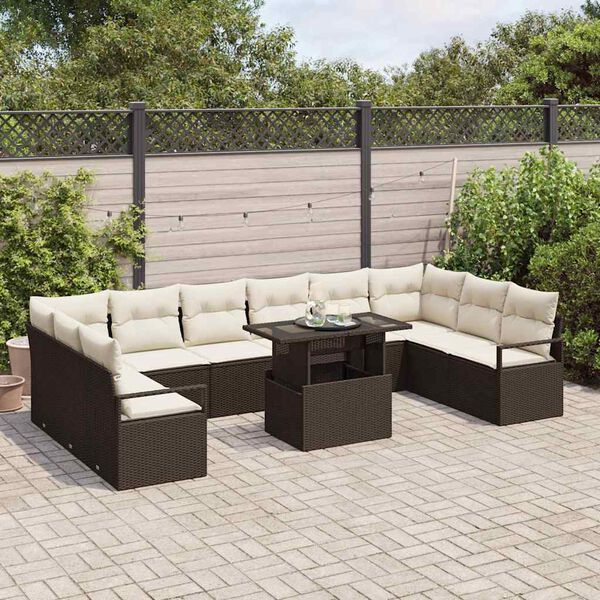 vidaXL Ensemble de canap&eacute; de jardin 11 pcs Marron et Cr&egrave;me polyrotin