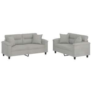 vidaXL Ensemble de canap&eacute;s 2 pcs coussins Gris clair Tissu microfibre