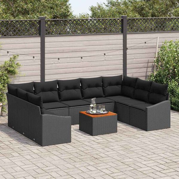 vidaXL Ensemble de canapé de jardin avec coussin 10 pcs Noir polyrotin