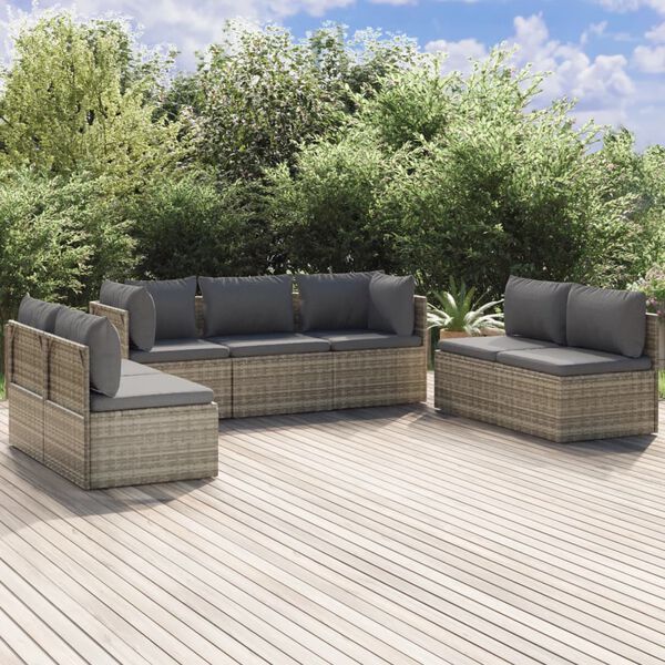 vidaXL Salon de jardin 7 pcs avec coussins Gris R&eacute;sine tress&eacute;e