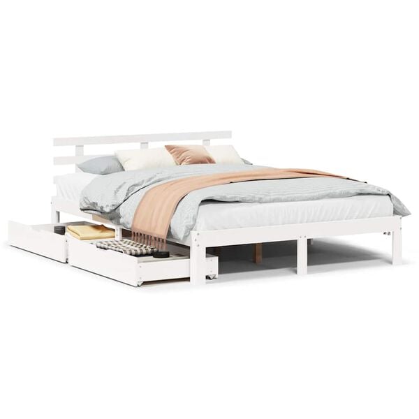 vidaXL Cadre de lit avec tiroirs sans matelas blanc 135x190 cm