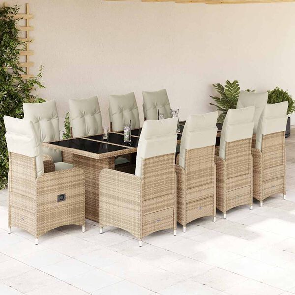 vidaXL Ensemble de bistro de jardin 11 pcs coussins beige poly rotin