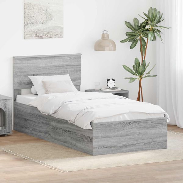 vidaXL Cadre de lit Gris Sonoma 75 x 190 cm Bois d'ing&eacute;nierie