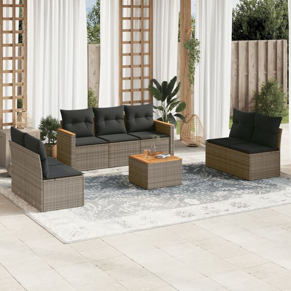 vidaXL Salon de jardin 8 pcs avec coussins gris r&eacute;sine tress&eacute;e