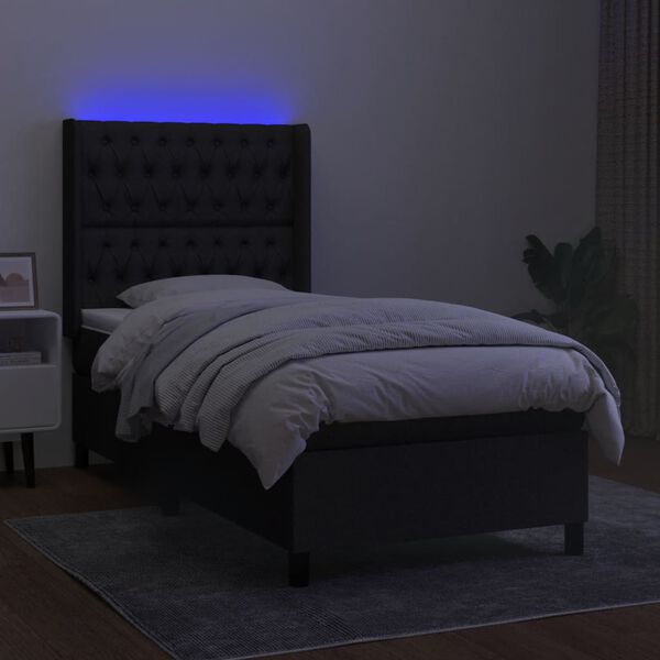 vidaXL Sommier &agrave; lattes de lit matelas et LED Noir 90x190 cm Tissu