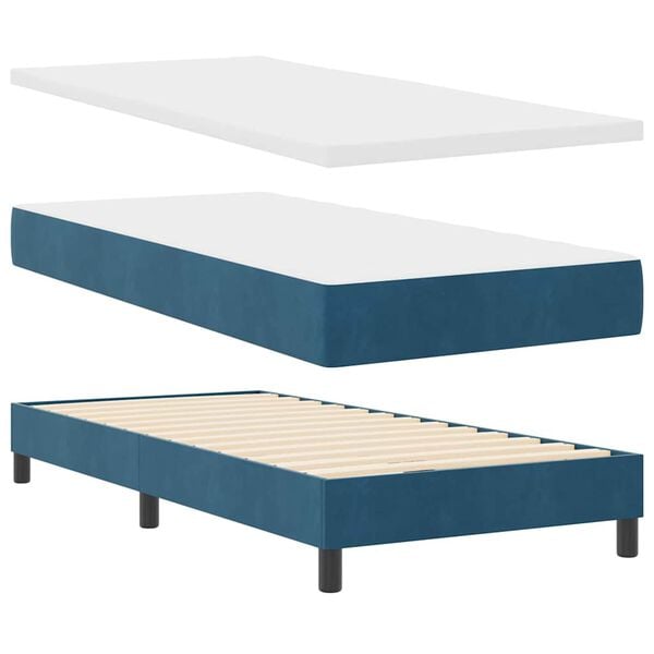 vidaXL Lit &agrave; ressorts avec matelas Bleu fonc&eacute; 90 x 190 cm Velours