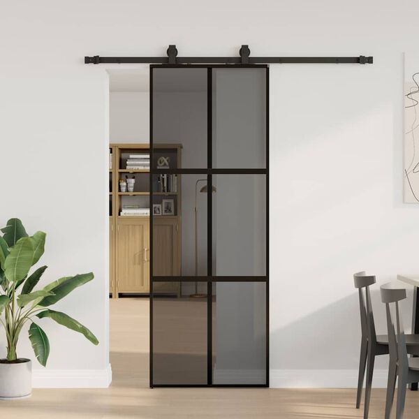 vidaXL Porte coulissante kit quincaillerie noir 76x205 cm verre tremp&eacute;