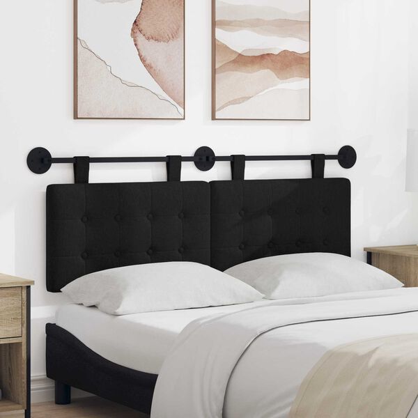 vidaXL T&ecirc;te de lit suspendue Montage mural Noir 150 x 55 x 5 cm tissu