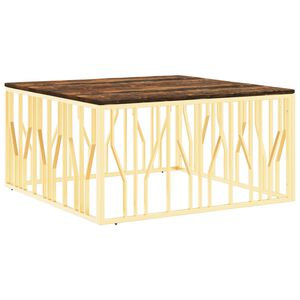 vidaXL Table basse doré acier inoxydable et bois massif récupération