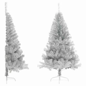 vidaXL Demi sapin de No&euml;l artificiel avec support argent&eacute; 180 cm PET