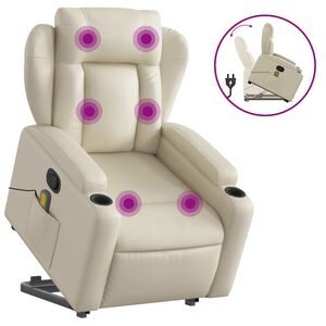 vidaXL Fauteuil inclinable de massage Cr&egrave;me Similicuir