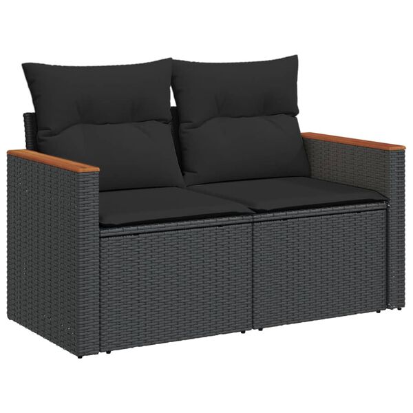 vidaXL Salon de jardin 10 pcs avec coussins noir r&eacute;sine tress&eacute;e