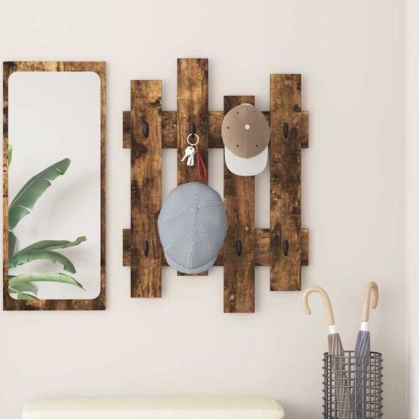 vidaXL Porte-manteau mural Ch&ecirc;ne fum&eacute; 60 x 3 x 82 cm Bois d'ing&eacute;nierie