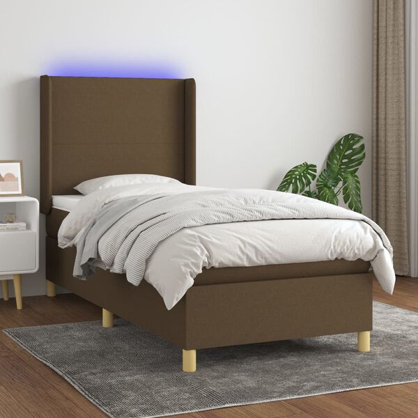 vidaXL Sommier &agrave; lattes de lit matelas LED Marron fonc&eacute; 90x190cm Tissu