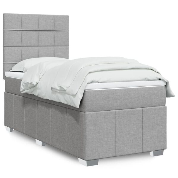 vidaXL Sommier &agrave; lattes de lit et matelas Gris clair 90x190 cm Tissu