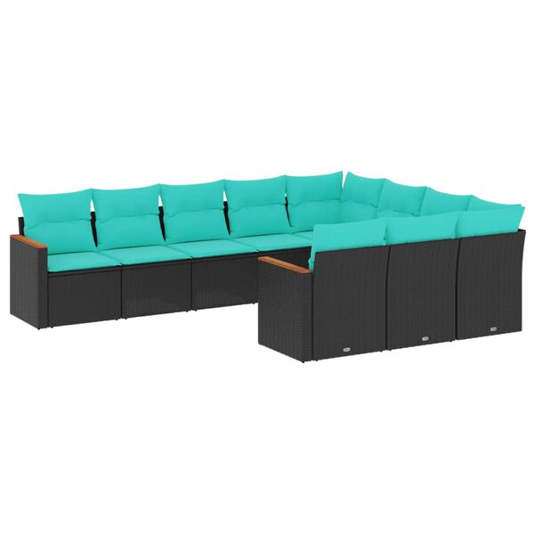 vidaXL Salon de jardin 10 pcs avec coussins noir r&eacute;sine tress&eacute;e