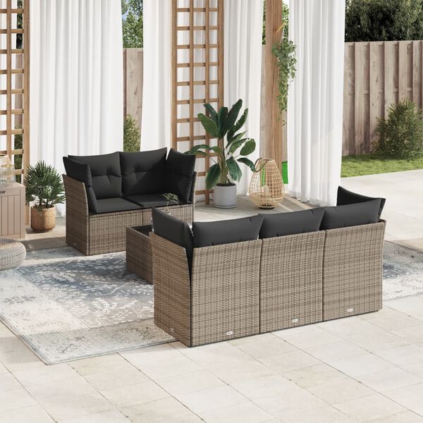 vidaXL Salon de jardin 6 pcs avec coussins gris r&eacute;sine tress&eacute;e