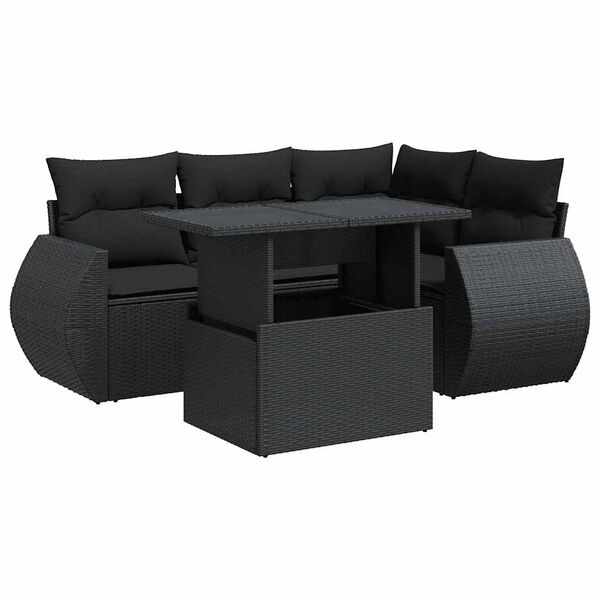 vidaXL Salon de jardin 5 pcs avec coussins noir r&eacute;sine tress&eacute;e