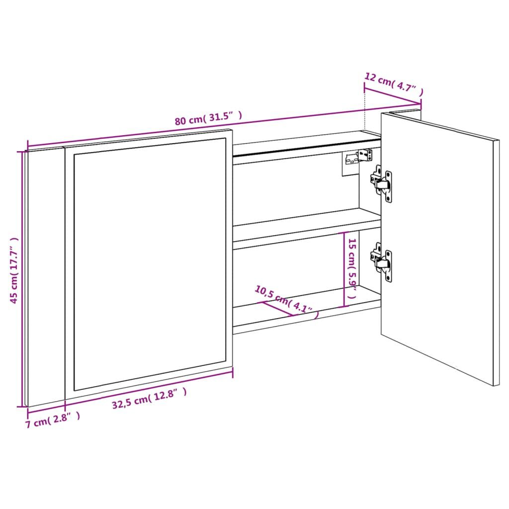 vidaXL Armoire à miroir à LED de bain chêne marron 80x12x45 cm