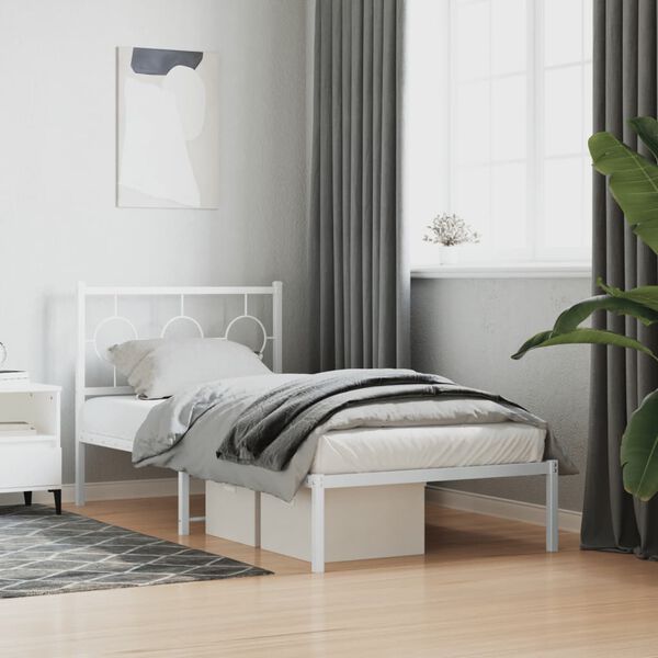 vidaXL Cadre de lit métal sans matelas avec tête de lit blanc 90x190cm