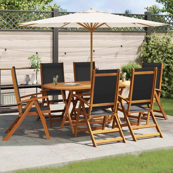 vidaXL Chaises de jardin pliantes lot de 6 acacia massif et textil&egrave;ne