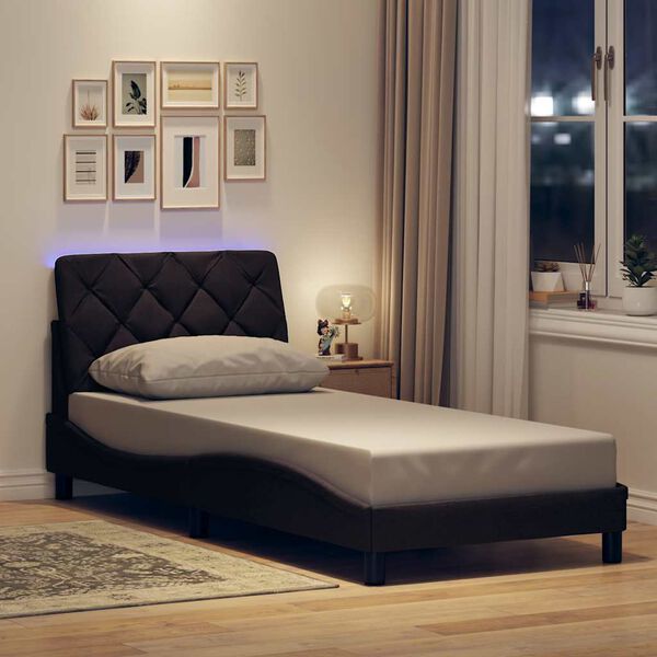 vidaXL Cadre de lit avec LED sans matelas marron fonc&eacute; 90x190 cm tissu