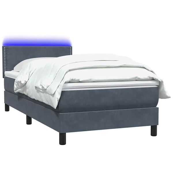 vidaXL Sommier &agrave; lattes de lit et matelas et LED gris fonc&eacute; 80x220 cm velours