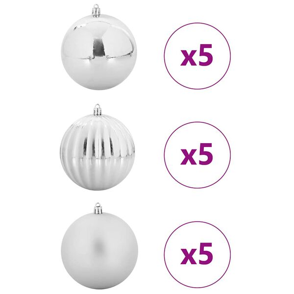 vidaXL Ensemble de Boules de No&euml;l 15 pcs Argent Plastique