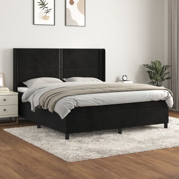 vidaXL Sommier &agrave; lattes de lit avec matelas Noir 180x200 cm Velours