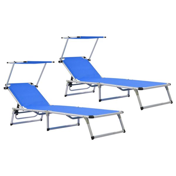 vidaXL Chaises longues pliables et toit lot de 2 Aluminium textil&egrave;ne