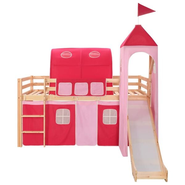 vidaXL Lit mezzanine d'enfants avec toboggan et &eacute;chelle Pin 208x230 cm