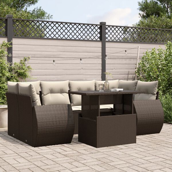 vidaXL Salon de jardin avec coussins 7 pcs marron r&eacute;sine tress&eacute;e