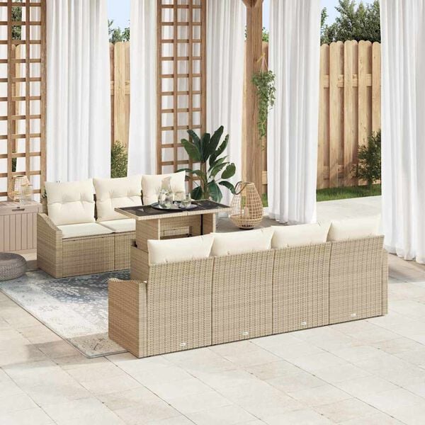 vidaXL Ensemble de canap&eacute; de jardin 8 pcs Beige et cr&egrave;me polyrotin