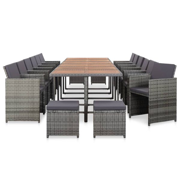 vidaXL Ensemble de salle &agrave; manger d'ext&eacute;rieur et coussins 17 pcs Gris