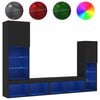 vidaXL Unit&eacute;s murales TV avec LED 4 pcs noir bois d'ing&eacute;nierie