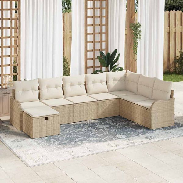 vidaXL Ensemble de canap&eacute; de jardin 8 pcs Beige Poly rotin