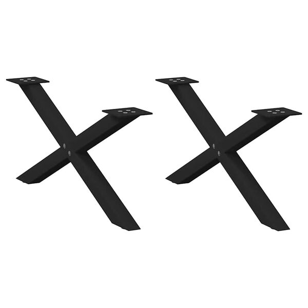 vidaXL Pieds de table basse en forme de X, 2 pi&egrave;ces, noir, 70 x (30-31) cm, acier