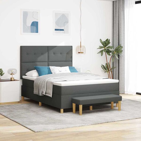 vidaXL Lit &agrave; ressorts avec matelas Gris fonc&eacute; 160 x 200 cm tissu