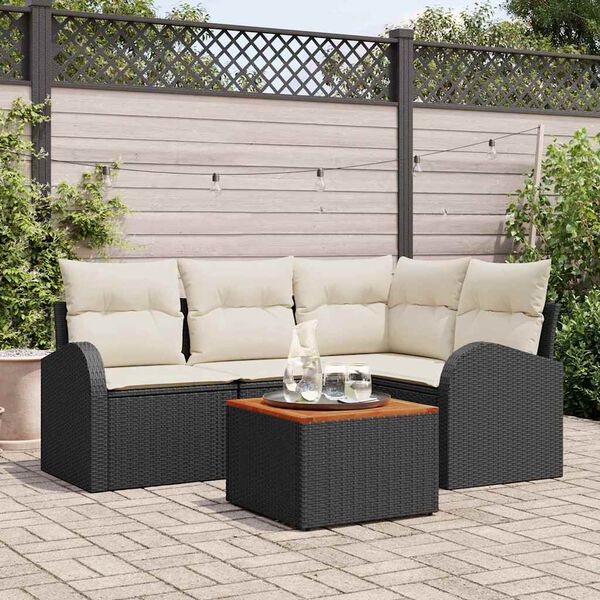 vidaXL Ensemble de canapé de jardin avec coussin 5 pcs Noir polyrotin