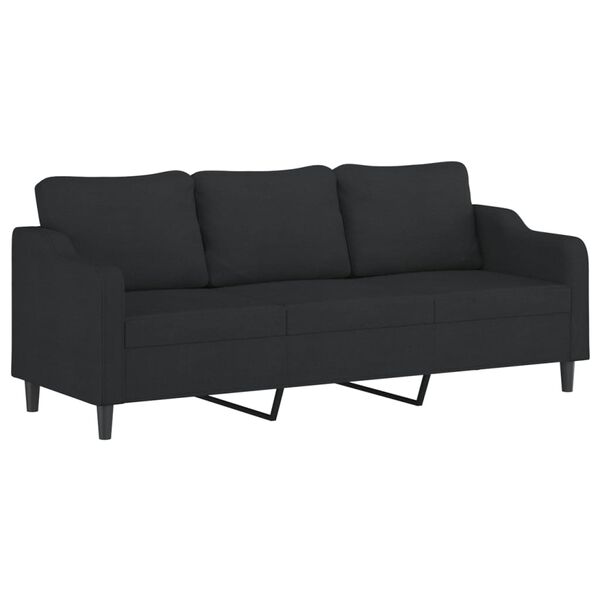 vidaXL Canap&eacute; 3 places et oreillers et coussins Noir 210 cm Tissu