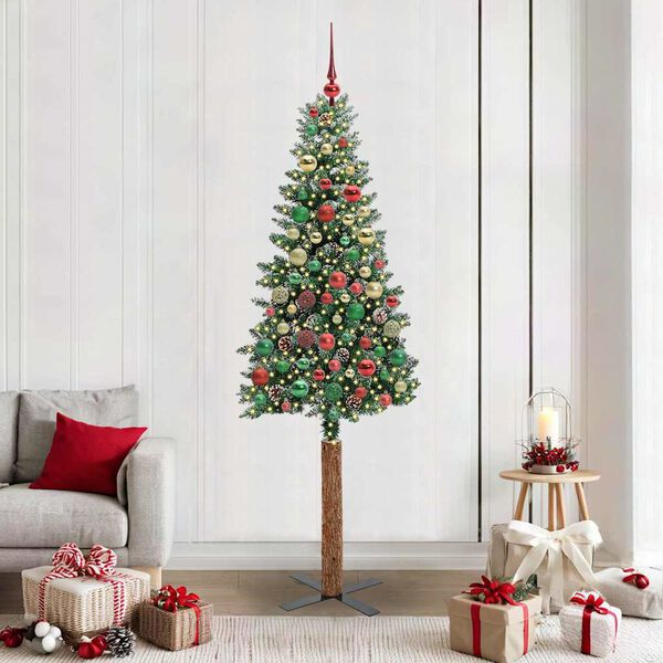 vidaXL Sapin de Noël mince avec 300 LED Vert et blanc 210 cm