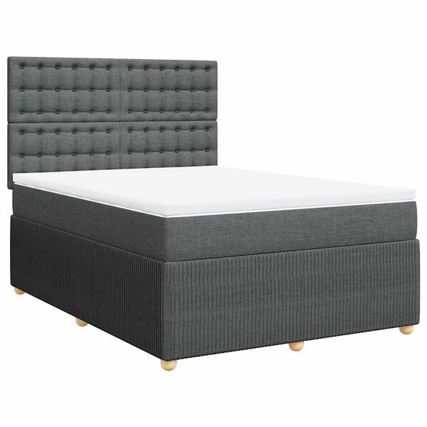 vidaXL Sommier &agrave; lattes de lit avec matelas Gris fonc&eacute; 160x200cm Tissu