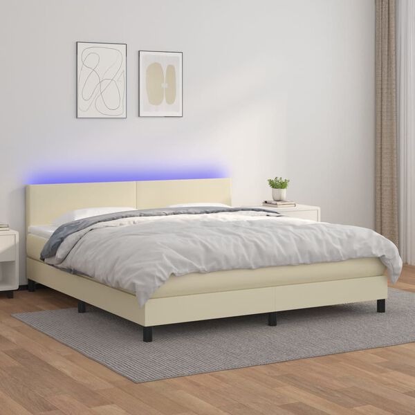 vidaXL Sommier &agrave; lattes de lit avec matelas et LED Cr&egrave;me 180x200 cm