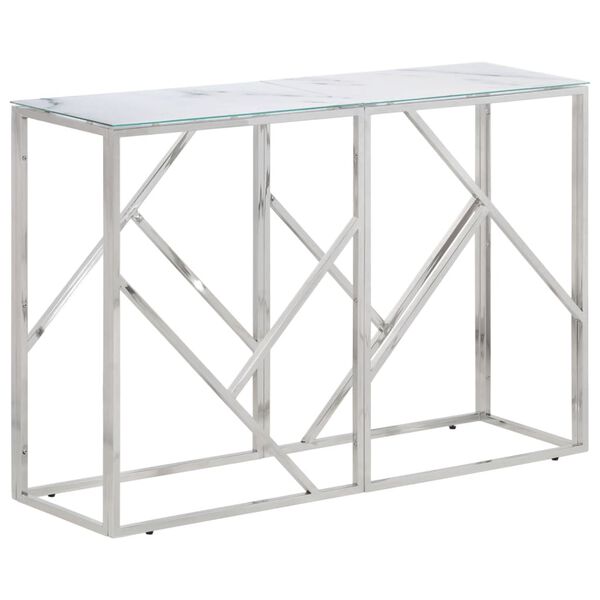 vidaXL Table console argent&eacute; acier inoxydable et verre tremp&eacute;