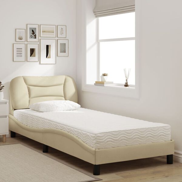 vidaXL Lit avec matelas Hvar cr&egrave;me 90x190 cm tissu