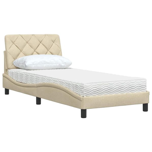 vidaXL Lit avec matelas cr&egrave;me 80x200 cm tissu