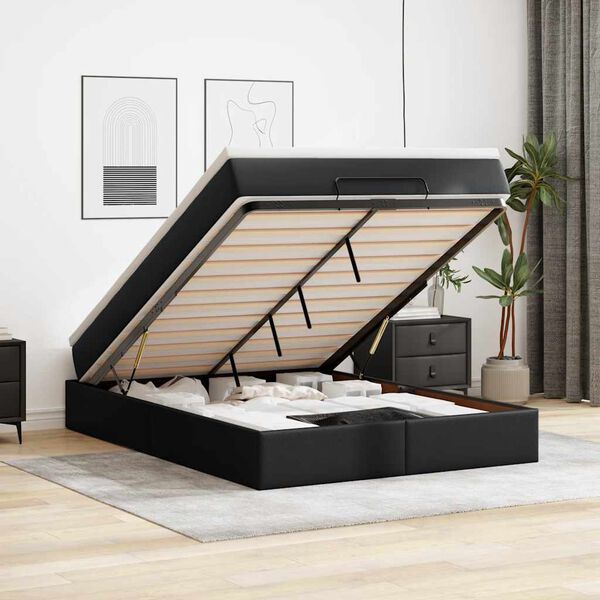VidaXL Cadre de lit ottoman avec matelas noir 140x190 cm similicuir