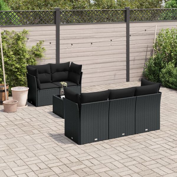 vidaXL Salon de jardin 6 pcs avec coussins noir r&eacute;sine tress&eacute;e